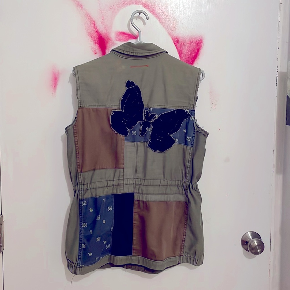 HEI HEI Anthropologie Upcycled Patchwork Embroidered Utility Military Vest Small